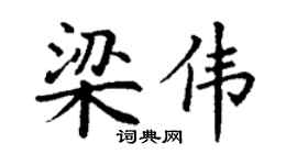 丁谦梁伟楷书个性签名怎么写